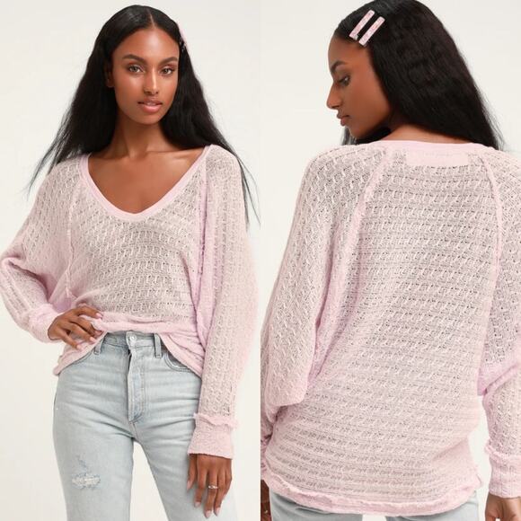 FREE PEOPLE • Thien's Hacci Light Pink Long Sleeve Sweater Top - Picture 1 of 6